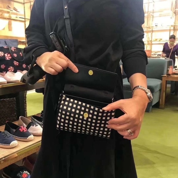 NWT Tory Burch Outlet Block-T Mini Satchel Royal Navy Check Pattern - Picture 6 of 6